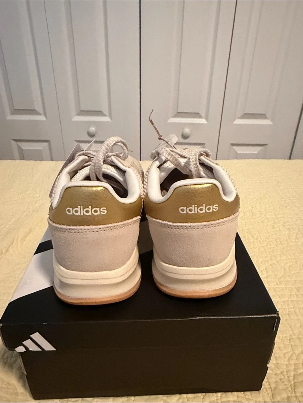 adidas Cloudfoam Retro Runner Sneakers in Light Beige with Gold Accents